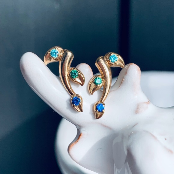 10KYG Sapphire-Emerald-CZ Crawler Earrings—NWOT - Picture 2 of 6